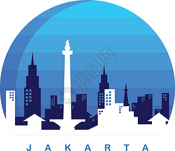 Jakarta市徽标模板财产公园市中心卡通片摩天大楼首都住宅区标签公民正方形图片