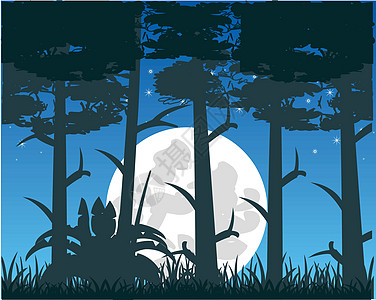 月亮升起暗木中月亮夜的矢量插图插画