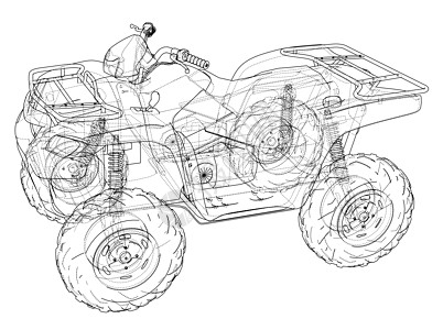 ATV 二次地震概念纲要渲染发动机力量越野车工程3d引擎车轮草图自行车图片