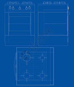 煤气炉灶概念加热器草图灶台烹饪火炉厨具焙烧炉工程3d渲染图片