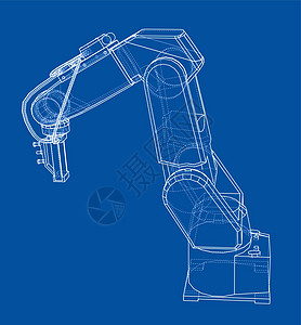 3D 机器人臂图示 3d 插图商业黑色科学手臂线条机器草图自动化工程力学图片
