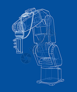 3D 轮廓机械臂  3 的矢量渲染黑色蓝图工业科学制造业技术力学自动化草图插图图片