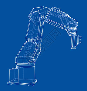 3D 轮廓机械臂  3 的矢量渲染工业金属艺术机械线条自动化力学蓝图黑色生产图片