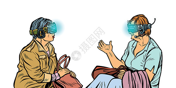 虚拟现实中的老年妇女 VR眼镜图片