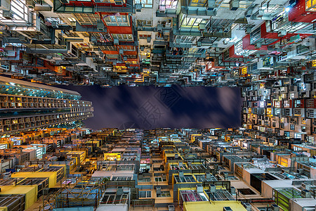 香港的旧楼在晚上贫民窟住宅市中心生活镜头地标街道建筑建筑学变压器图片