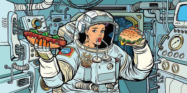 女宇航员在 spaceshi 吃东西图片