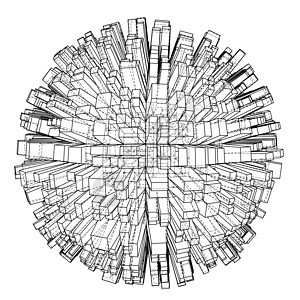抽象的 3d 球体与商业技术摩天大楼蓝图城市金属渲染街道建筑建筑师图片