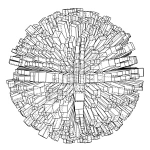 抽象的 3d 球体与绘画技术盒子蓝图草图框架商业建筑工程城市图片