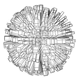 抽象的 3d 球体与草图建筑学技术渲染景观蓝图街道商业工程摩天大楼图片