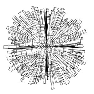 抽象的 3d 球体与公寓街道插图框架金属建筑师建造房子绘画摩天大楼图片