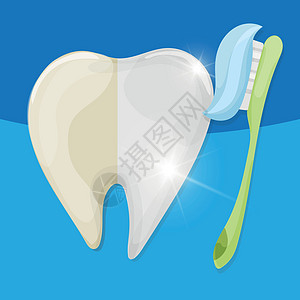 专业牙齿白牙 健康与黄牙 矢量图解空腔口服诊所微笑卫生牙科蓝色牙膏药品刷子图片