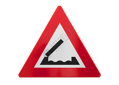 隔离交通标志     前方桥三角形白色木板对角线穿越信号路标红色警告危险图片