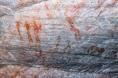 Cederberg山的San绘画岩石壁画男人风景灰色野生动物石头荒野动物艺术品图片
