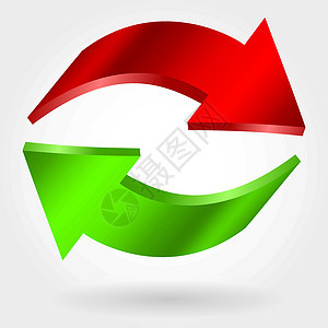 反红箭和绿箭 摄影现实的三维插图 交换和回收符号统计收藏阴影绿色反光圆圈金融环境网站指针图片