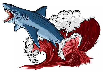 在海中张开嘴的鲨鱼 简单插图图片