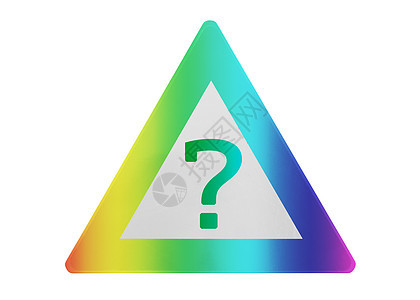 孤立的交通符号  问号警告对角线彩虹信号路标三角形白色红色危险背景图片