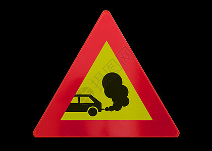 孤立的交通信号路标  排出的烟雾木板环保排气环境黄色危险废气警告三角形对角线图片