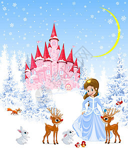 公主 城堡 动物 冬天 森林图片