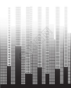 黑白城市天窗天线渐渐淡化玻璃褪色景观照明积木插图办公室城市摩天大楼天际背景