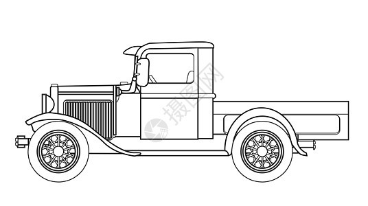 早期取款卡车大纲艺术品插图发动机艺术汽车绘画车辆古董图片