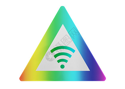 孤立的交通信号路标  无 WiFi红色互联网对角线彩虹危险警告上网白色三角形图片