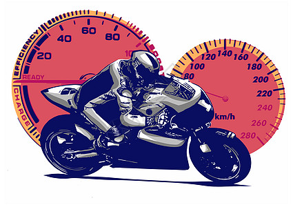 矢量插图运动超级摩托车摩托车与仪器赛车草图头盔摩托活动墨水力量引擎发动机绘画图片