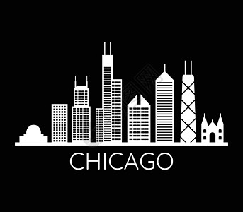 芝加哥天线景观商业城市摩天大楼天际建筑学明信片天空全景插图图片