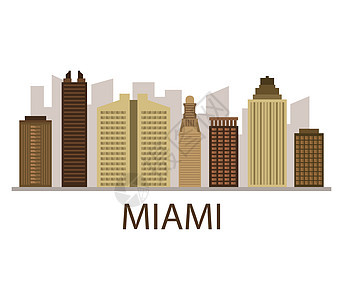 迈阿密天际线国家城市黑色建筑建筑学景观海滩白色历史性插图图片