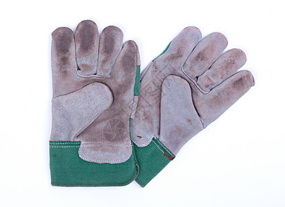 分离的工作手套织物白色皮革灰色绿色安全条纹手指风化齿轮图片