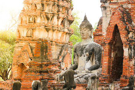 在泰国阿尤塔亚历史公园的冥想宗教雕塑建筑学文化旅游历史性历史遗产建筑图片