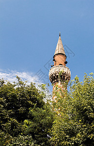 奥斯曼清真寺的米纳雷特火鸡旅行尖塔建筑历史性脚凳背景图片