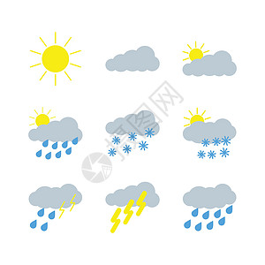 天气图标设置 平坦样式 矢量图示网络太阳温度界面气象雷雨阳光雪花风暴闪电图片