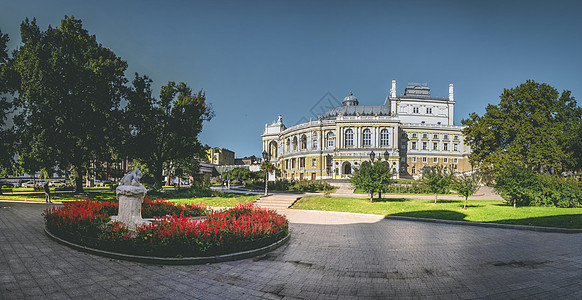 乌克兰敖德萨剧院广场全景回忆公园旅行国家城市喷泉艺术旅游社论图片