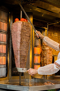 土耳其传统Doner Kebab烤架美食烧烤炙烤食物捐赠者牛肉火鸡烹饪图片