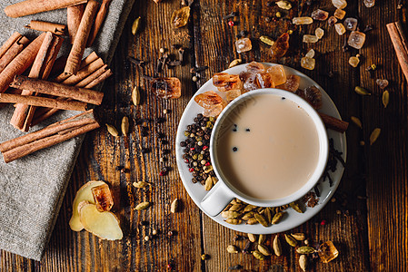 马萨拉茶杯加香水背景图片