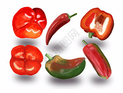 一套红色和绿色的甜椒和红辣椒图片