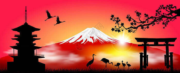 早晨日出时的富士山图片