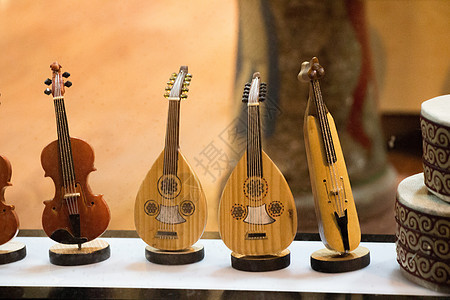 一套木制音乐乐器的模型空气细绳爵士乐娱乐小提琴派对旋律歌曲音乐家吉他图片