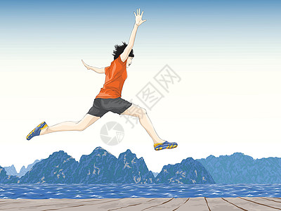 跳跃幸福女士喜悦乐趣插图生活自由阳台女孩女性图片