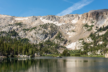 加利福尼亚州Mammoth湖水晶湖水晶长毛旅行远足风景松树山脉树木图片