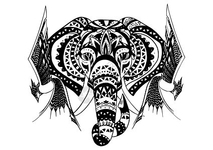 古老的图形矢量 印度莲花族大象 非洲部落装饰品插图精神荒野曲线花瓣动物旅行手工染色织物图片