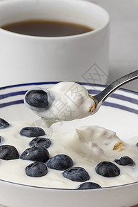 酸奶和咖啡上的蓝莓浆果乡村营养牛奶水果奶制品美食奶油状谷物甜点图片