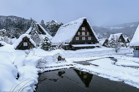 冬季白川果村 教科文组织世界遗产遗址 日本场景房子地标旅行观光旅游合掌季节村庄建筑学图片