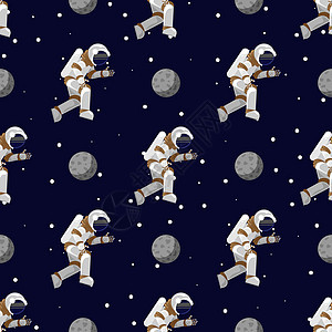 空间打印 无缝模式平滑稽飞行宇航员在太空中与星星和月亮图片