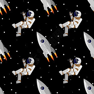 火箭和宇航员在开放空间无缝模式中飞行图片