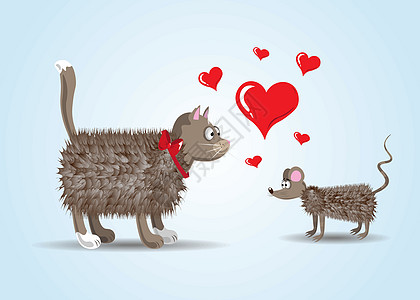 一对恋人滑稽卡通猫和老鼠的心图片