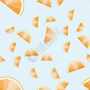 浅蓝色背景的橙色切片 柑橘水果无缝矢量模式图片