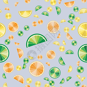 柠檬 酸橙和橙片无缝图案 黄色 绿色和橙色的颜色 夏日鲜艳的色彩 多汁清新的底色图片
