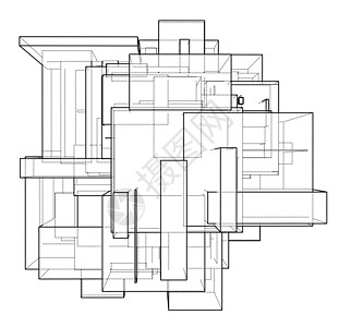 线框框 素描样式3d粒子原子正方形艺术白色建造商业渲染盒子背景图片