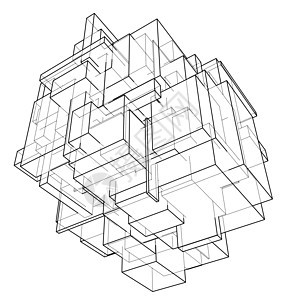 线框框 素描样式正方形粒子盒子商业建造内衬插图金属白色技术图片